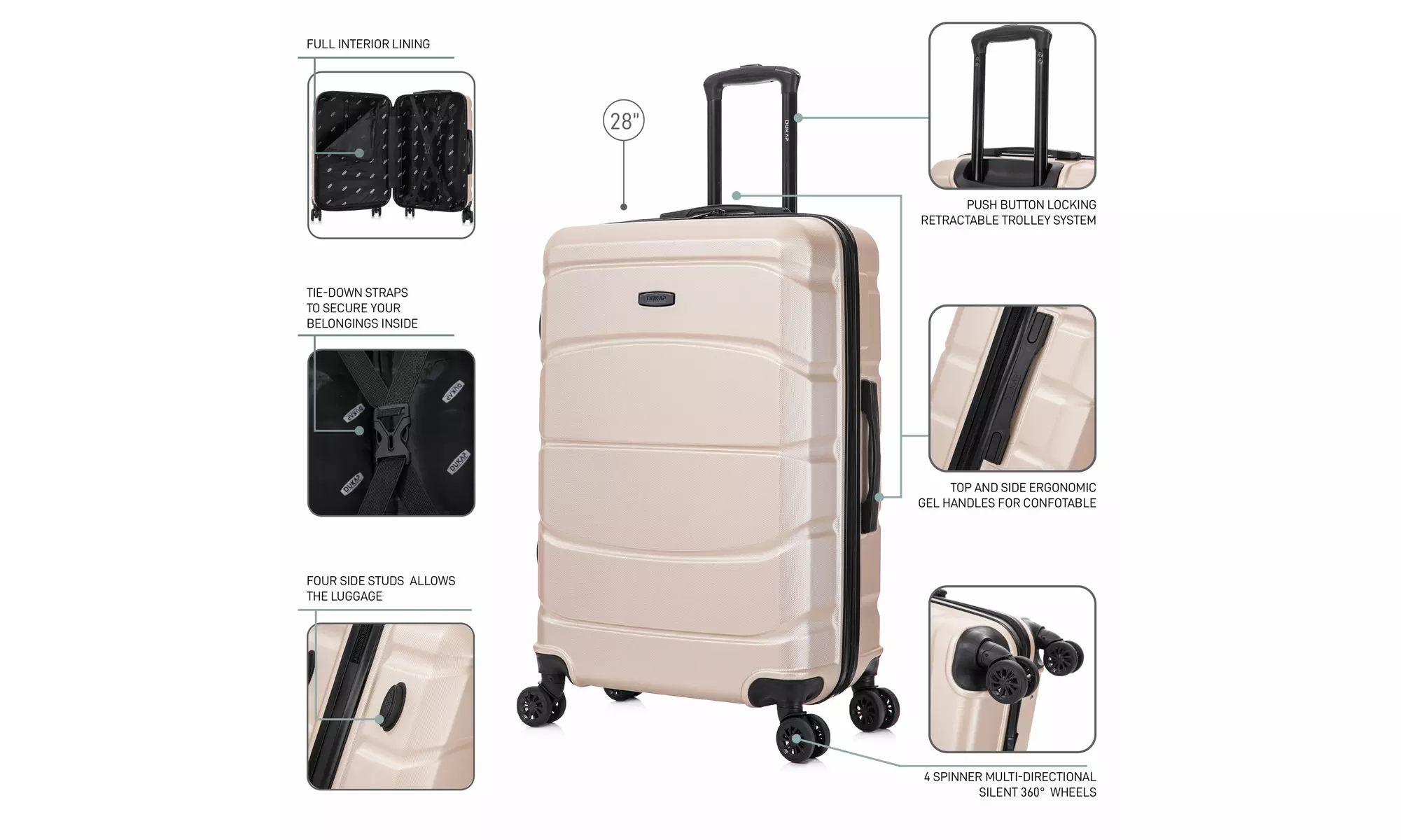 DUKAP Sense Lightweight Hardside Spinner Luggage 20"/24"/28"