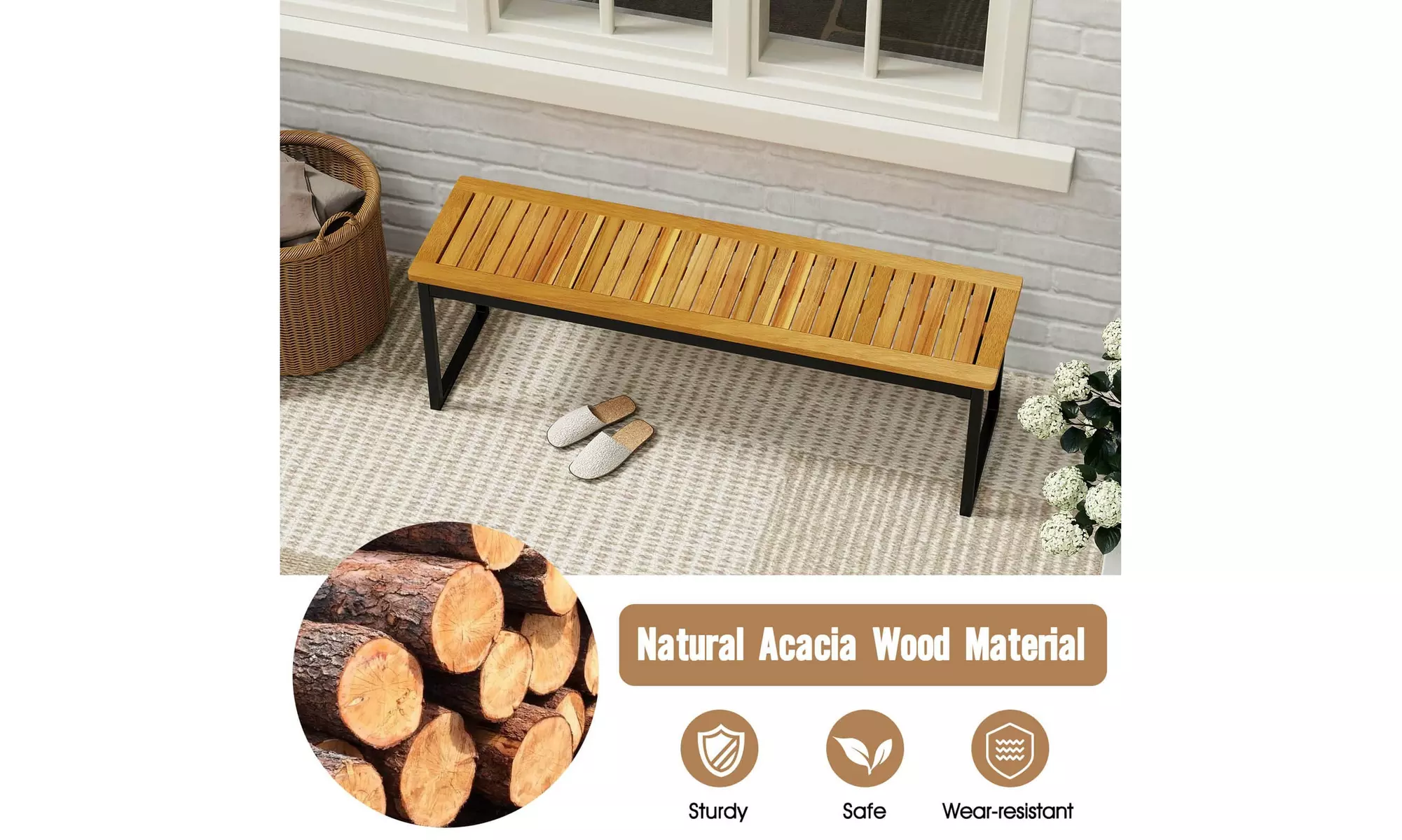Costway 51" Wooden Outdoor Bench Patio Dining Bench with Acacia Wood Seat