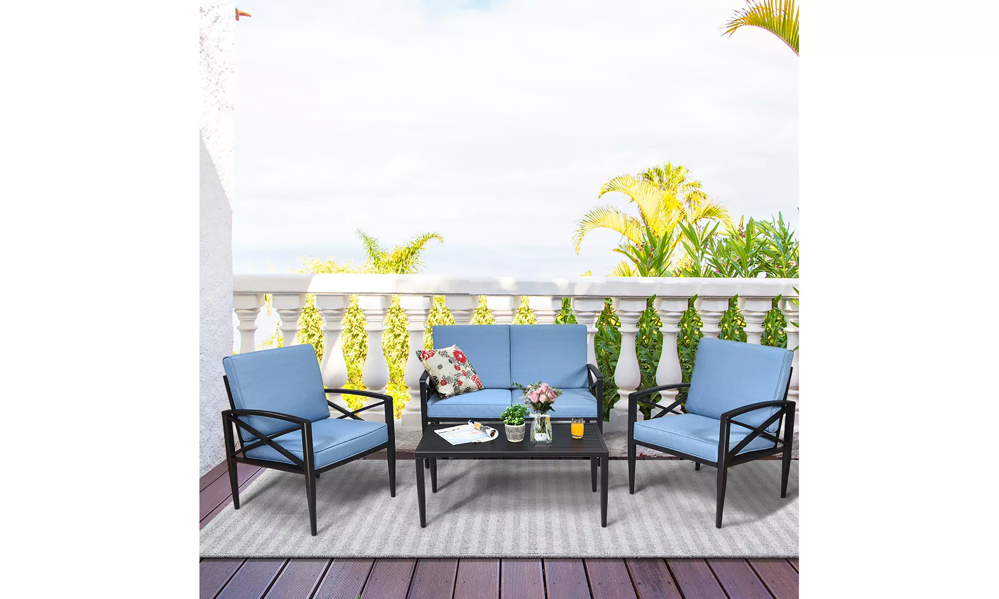 Costway 4/8PCS Patio Furniture Set Aluminum Frame Cushioned Sofa Set Blue - Primary Image