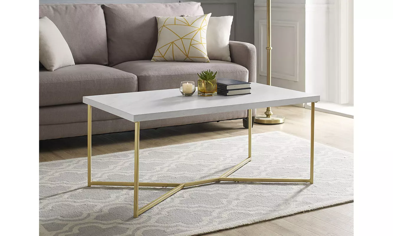 42" Y-Leg Coffee Table - White Faux Marble/Gold - Primary Image