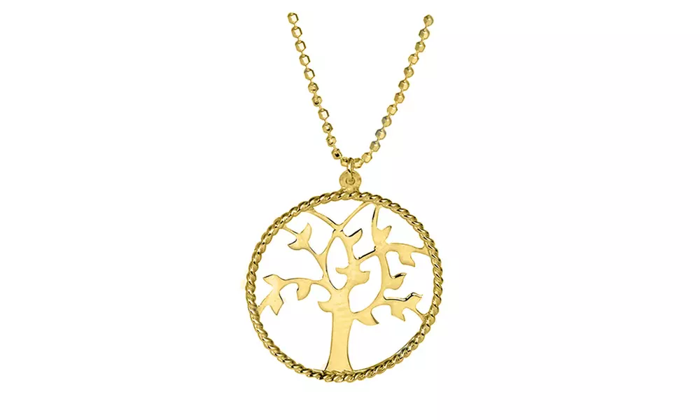 Italian 18K Gold Plated Sterling Silver Diamond Cut Tree Of Life Necklace - Second Medium