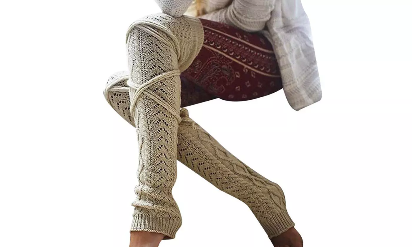 Lady Winter Warm Leg Warmer Cable Knitted Crochet Long Socks Legging