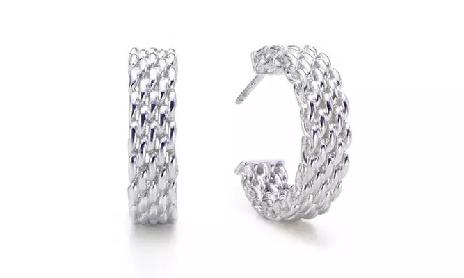 Silver Wire Mesh Hoop Earrings - Primary Image