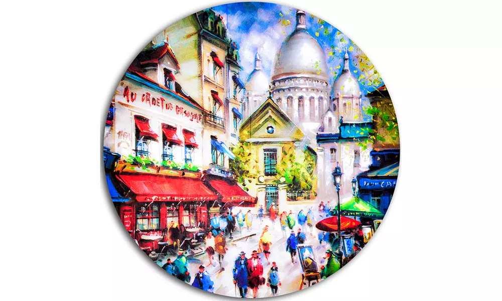 Sacre Coeur and Montmartre' Cityscape Circle Metal Wall Art - Second Medium