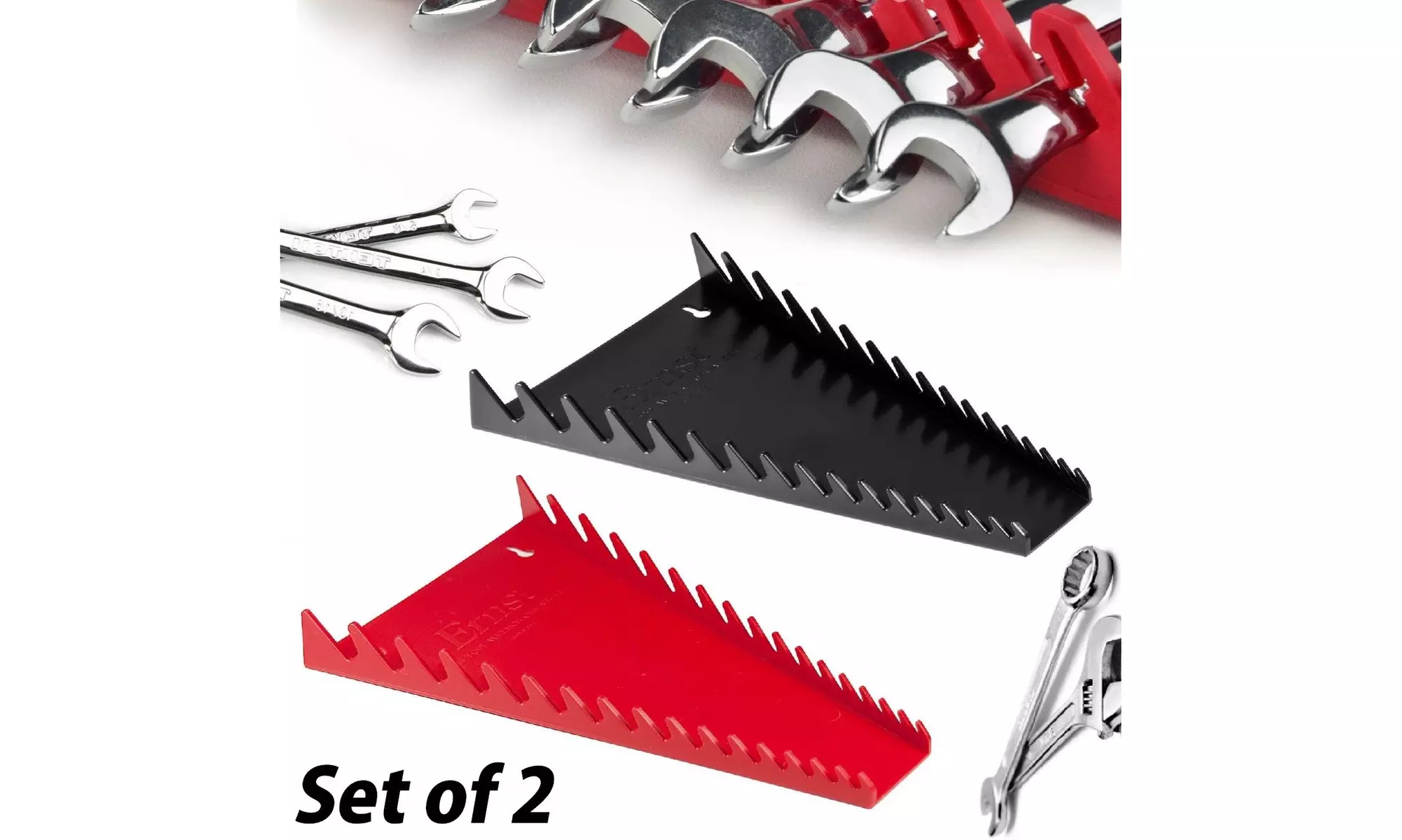 Wrench Organizer 2 Pack Storage Rack Tray Rail Sorter Tool Box 16 Wrench Holder - Primary Image