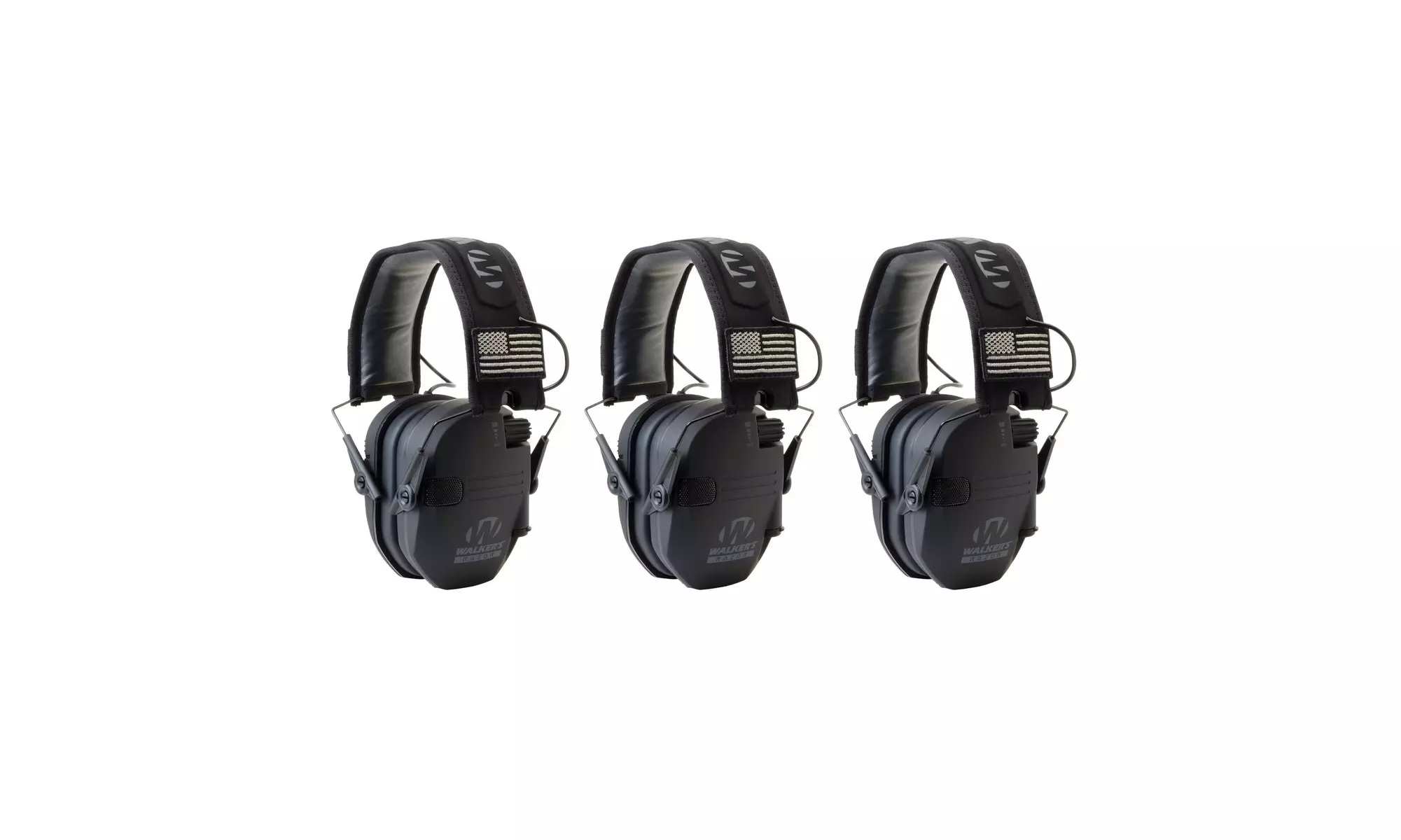 Walkers Razor Slim Electronic Shooting Muffs 3-Pack, Black America Patch - Primary Image