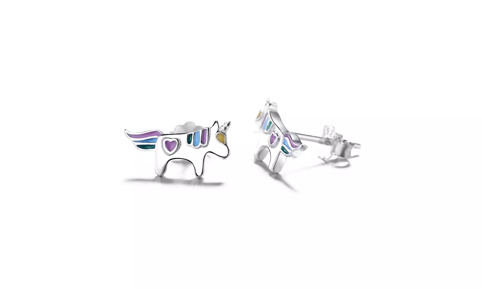 Silver and Enamel Plated Multi Color Unicorn Stud Earrings