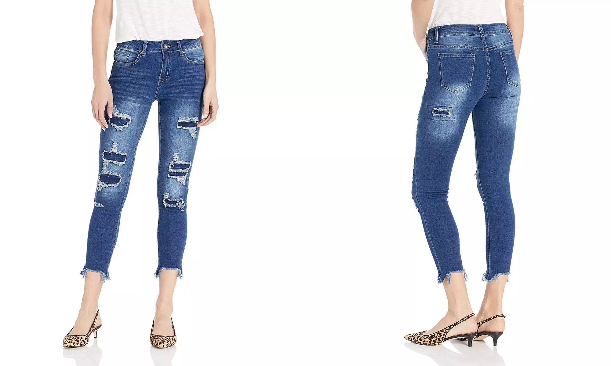 Cover Girl Women's High Waisted Cute Ripped and Repair Blue Skinny Juniors - Second Medium