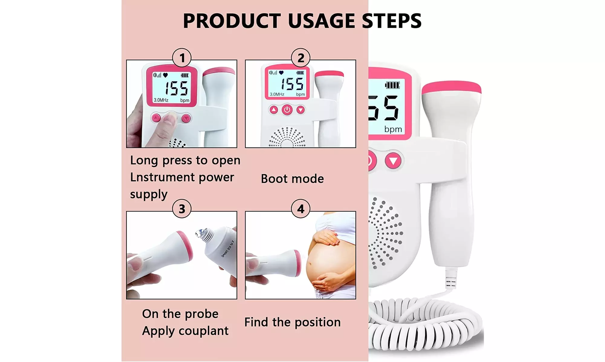 Home Heartbeat Monitor,Baby Heartbeat Monitor Pregnancy Doppler Fetal Monitor - Image 3