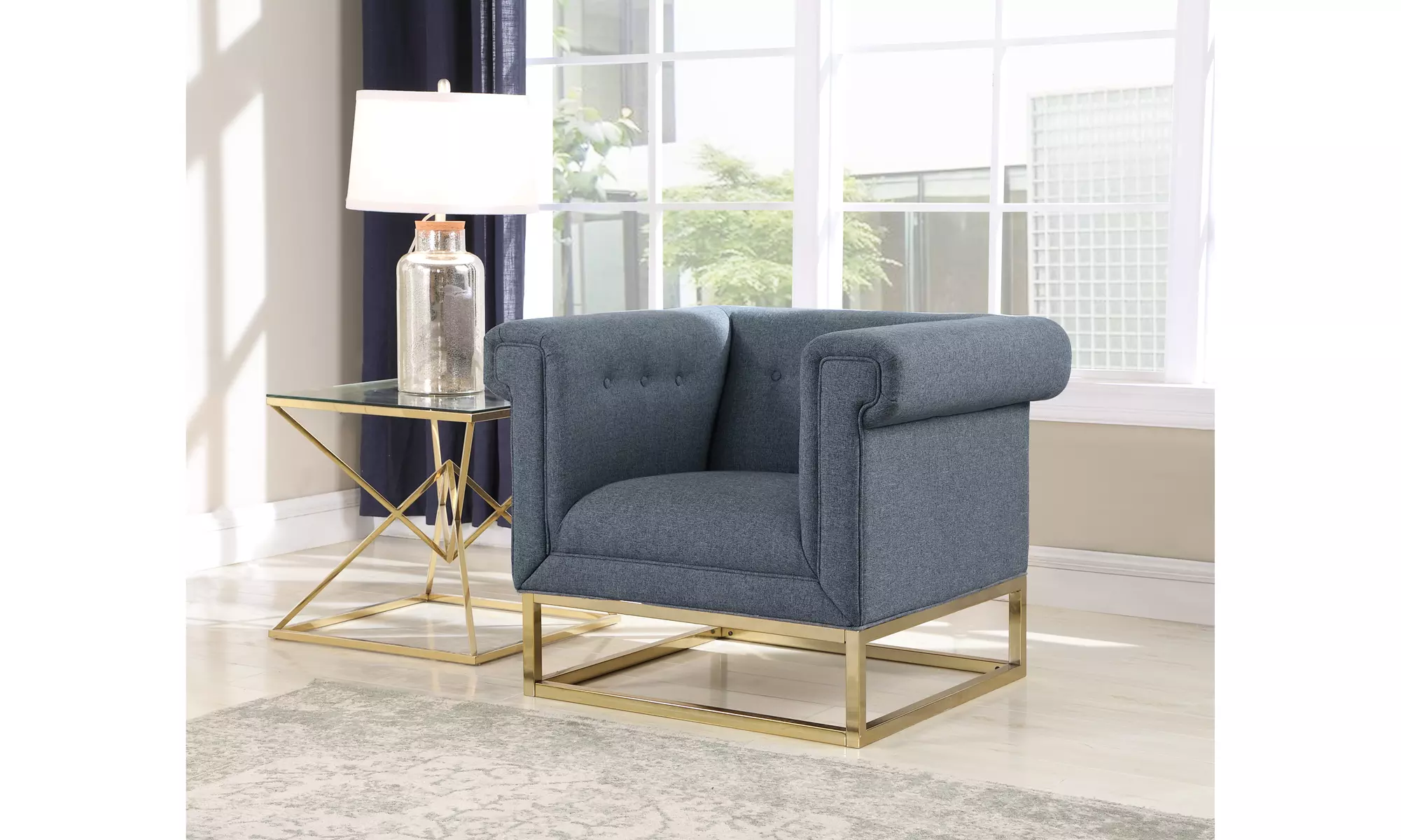 Penelope Accent Club Chair Plush Cushion Brass Finished Brushed Metal Base Frame - Second Medium