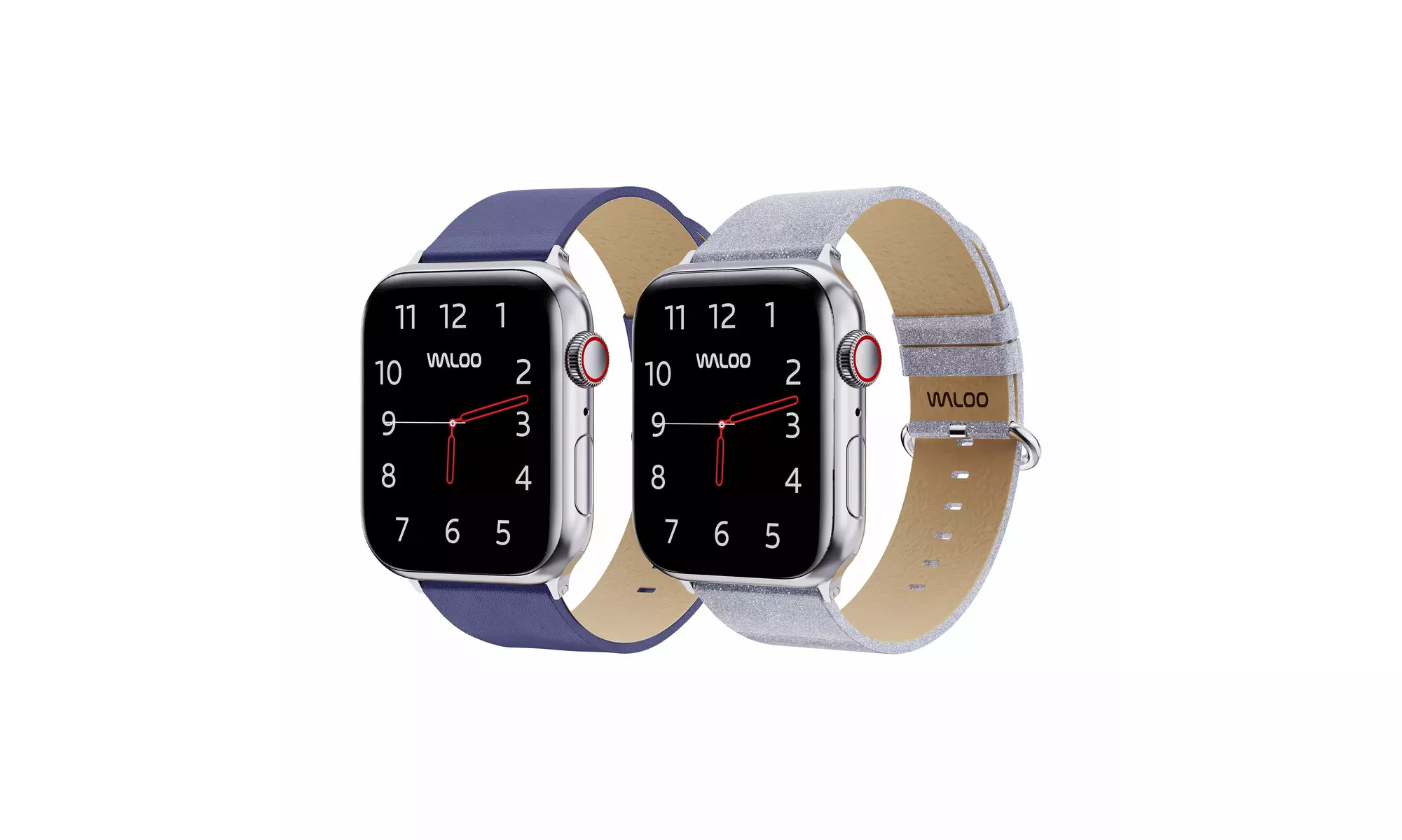 Waloo 2-Pack Leather Grain and Shiny Brilliance Apple Watch Bands