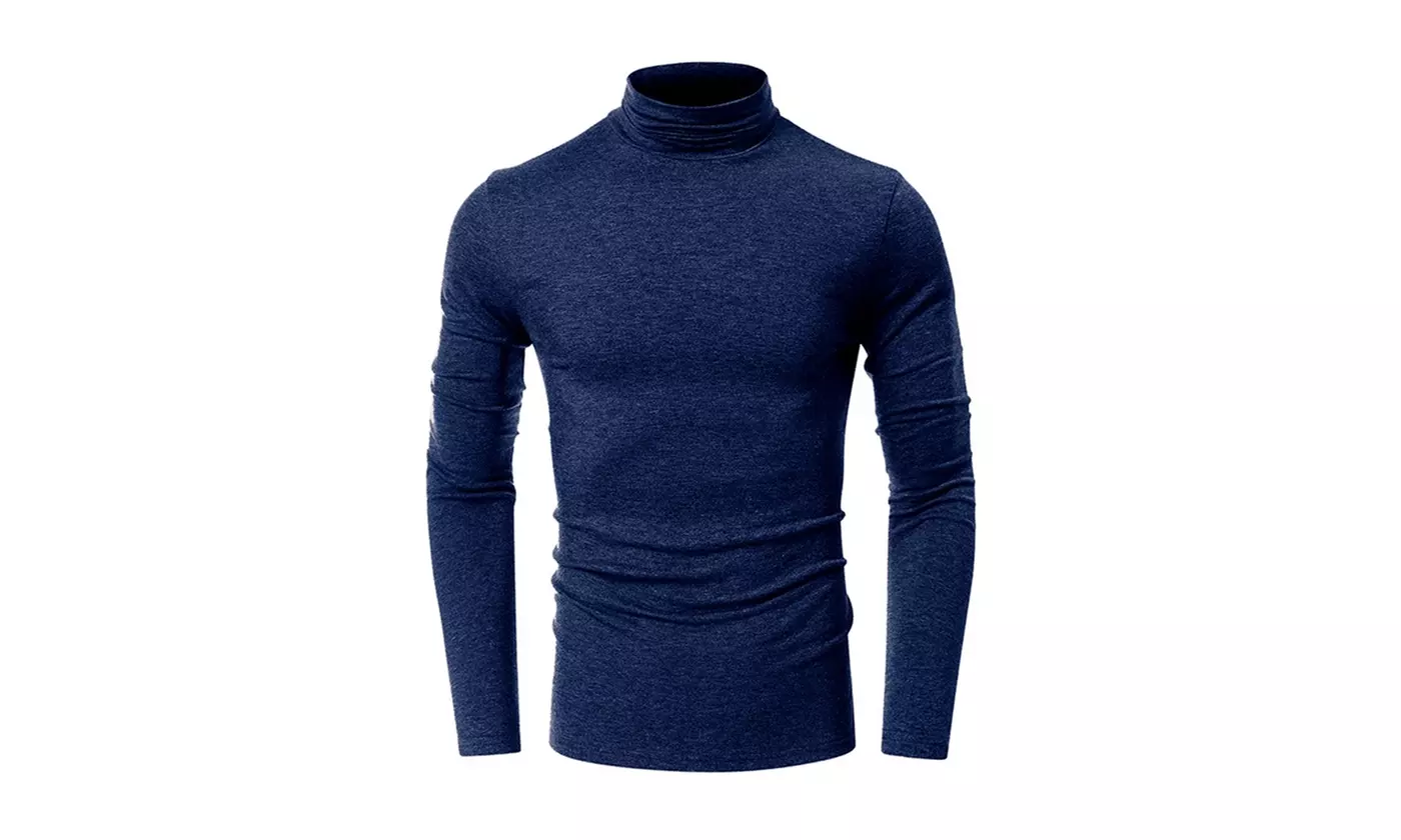Men's Mid Neck Solid Shirts Long Sleeve Casual Top for Autumn and Winter