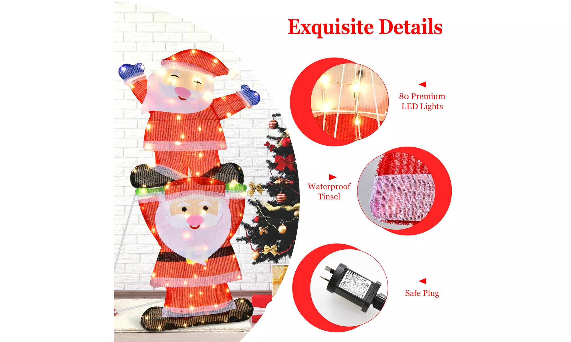 LED Double Santa Yard Sign Santa Christmas Decoration W/ String Lights & Stakes