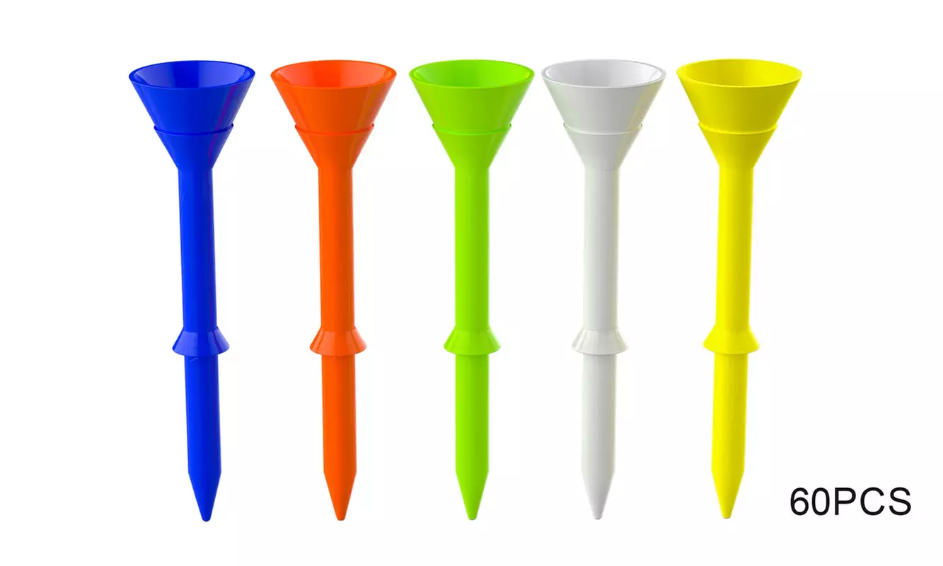 60 Pack Upgrade Unbreakable Plastic Golf Tees for Golfer Practice