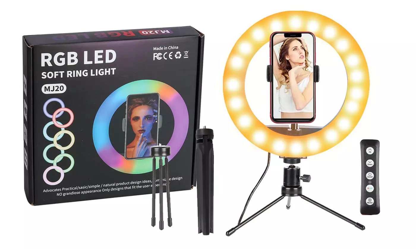 RGB LED Ring Light Lamp Phone Selfie Camera Studio Video Dimmable Tripod Stand - Primary Image