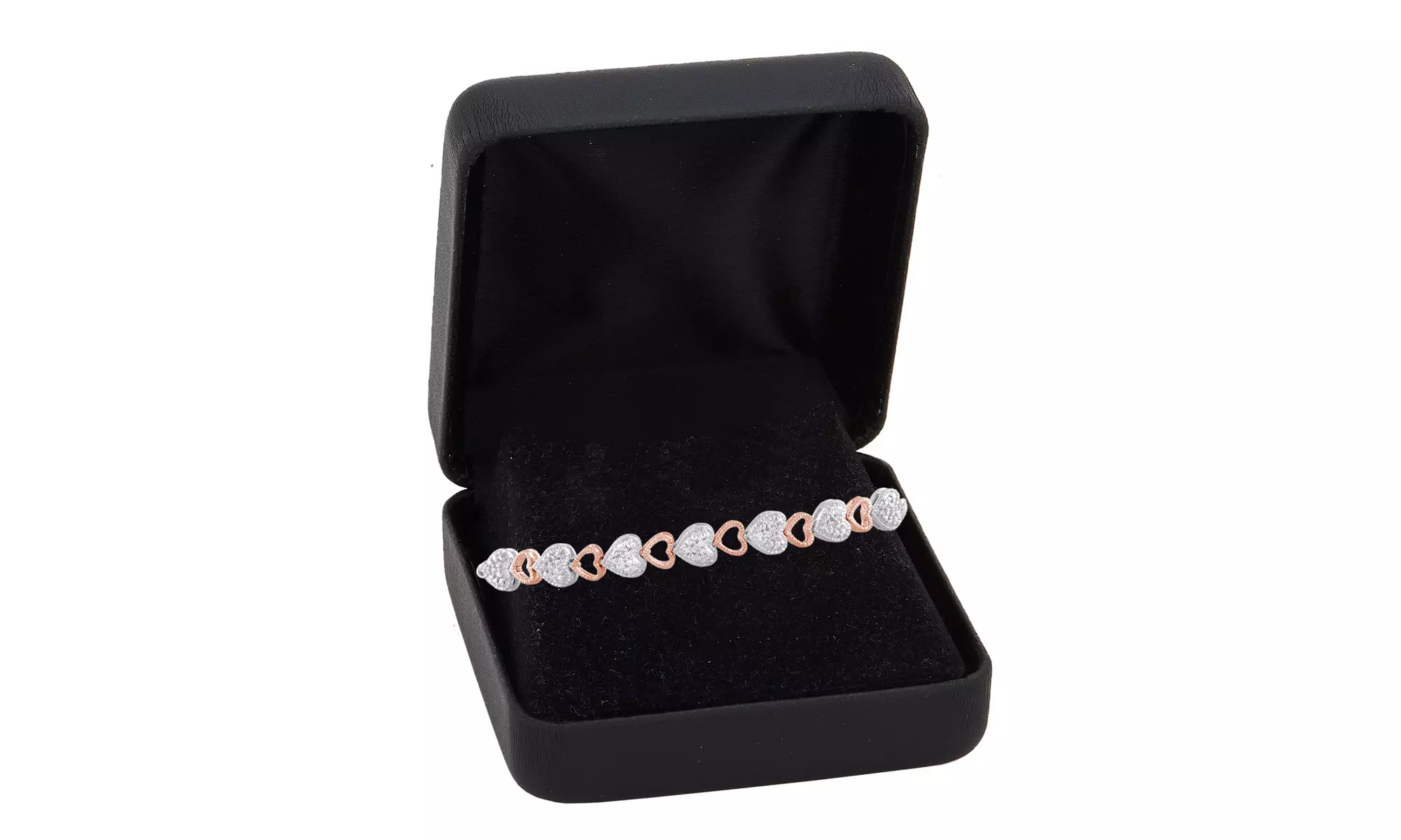 Sterling Silver Two-Tone 1/10 CT Diamond Heart Shape Bolo Bracelet for Women Mom