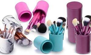 Professional Pastel Shades 10 Makeup Brushes with Faux Leather Cylinder Case