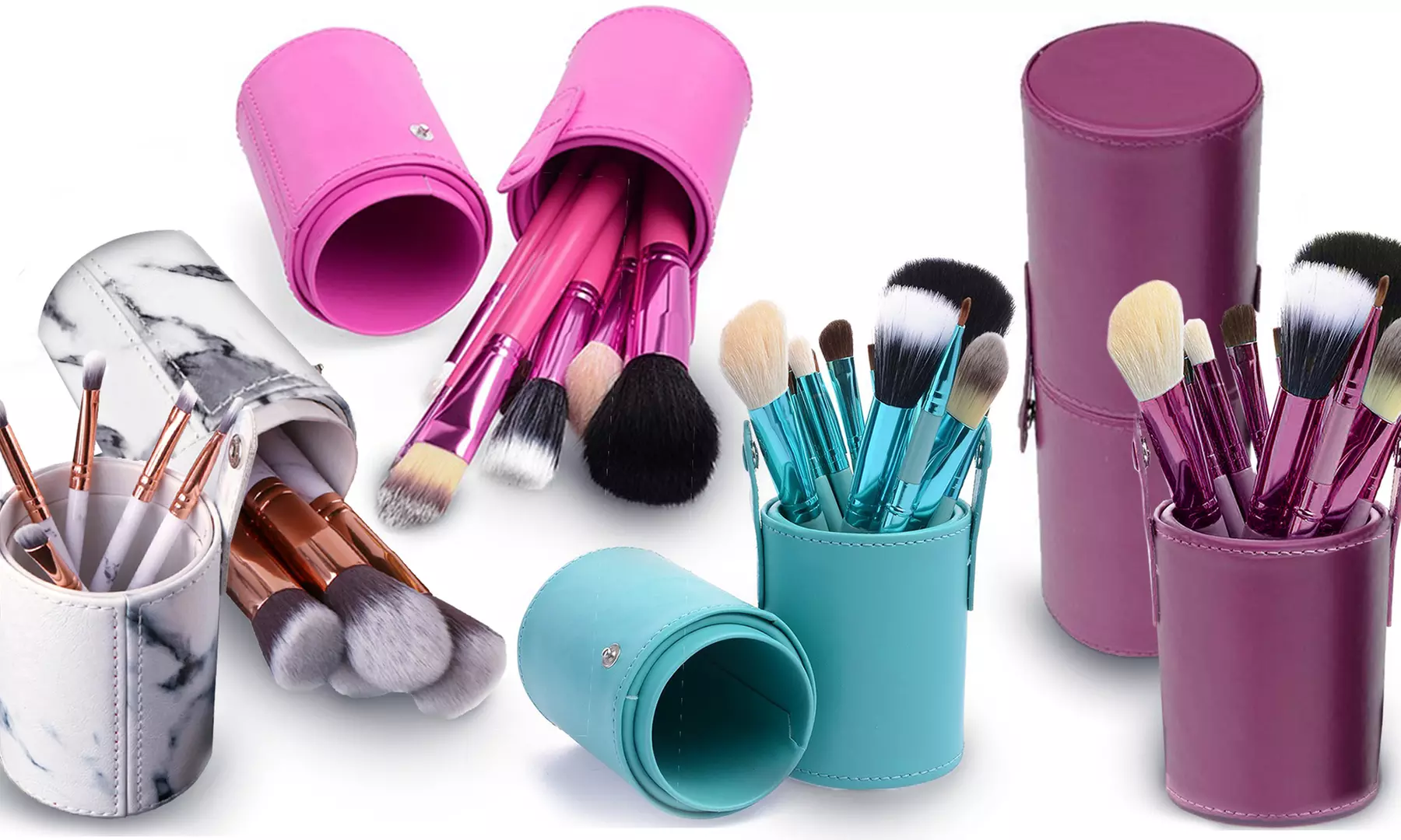 Professional Pastel Shades 10 Makeup Brushes with Faux Leather Cylinder Case