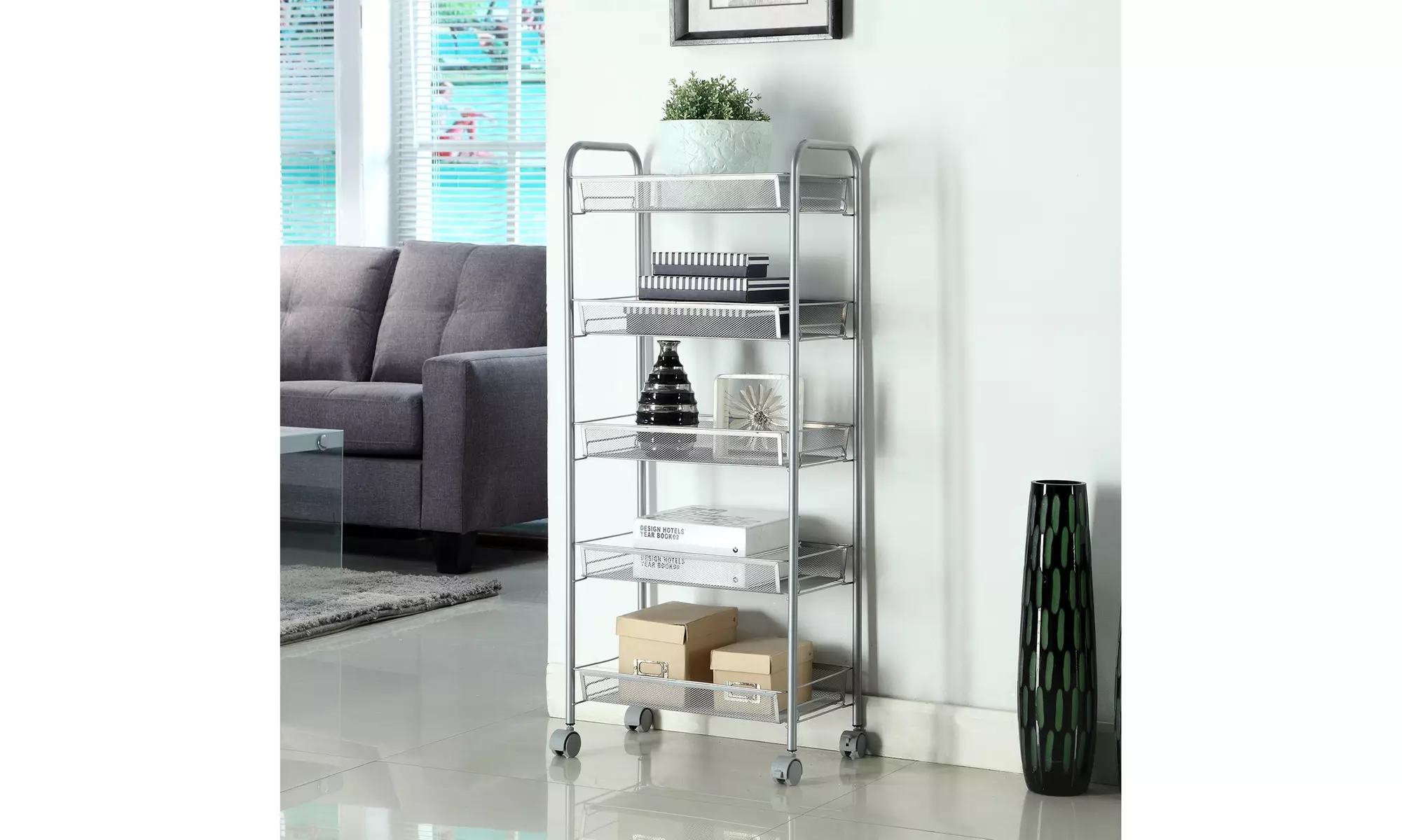 5 Tier Wire Mesh Rolling Cart - Primary Image