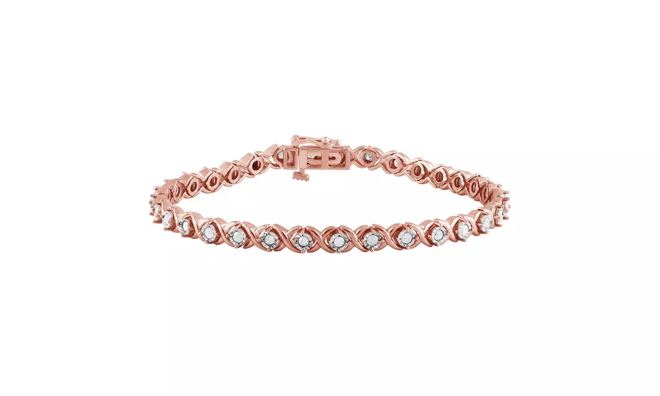 Gold Plated Over Sterling Silver 1 CT Round Diamond X & O Bracelet Women Jewelry - Primary Image