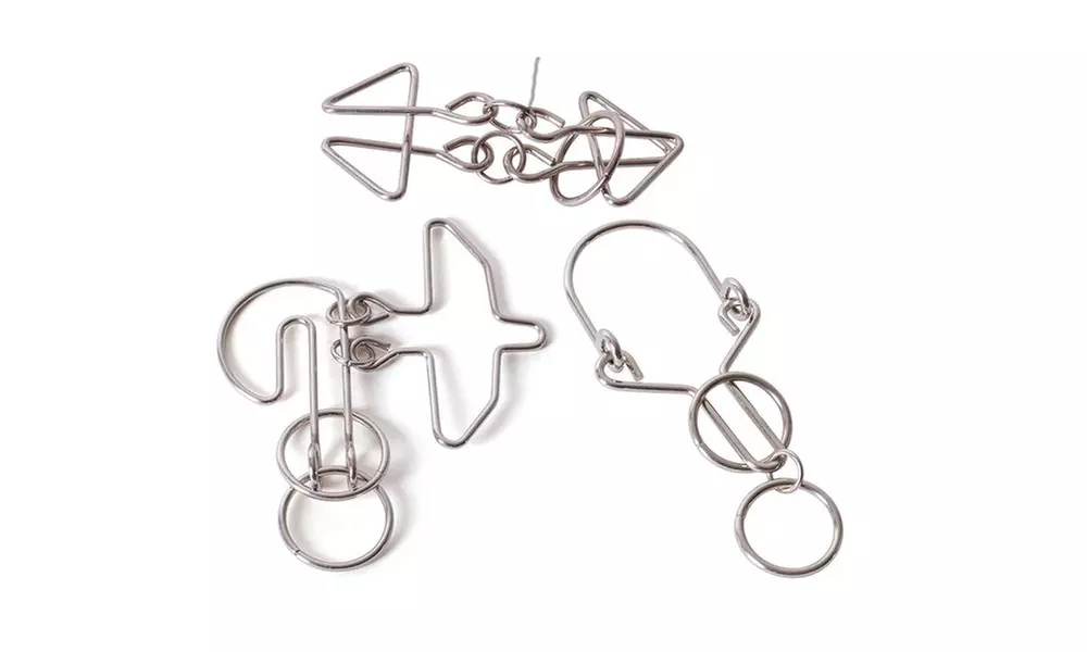 Set of 3 Metal Brain Teaser Puzzles Toy - Primary Image