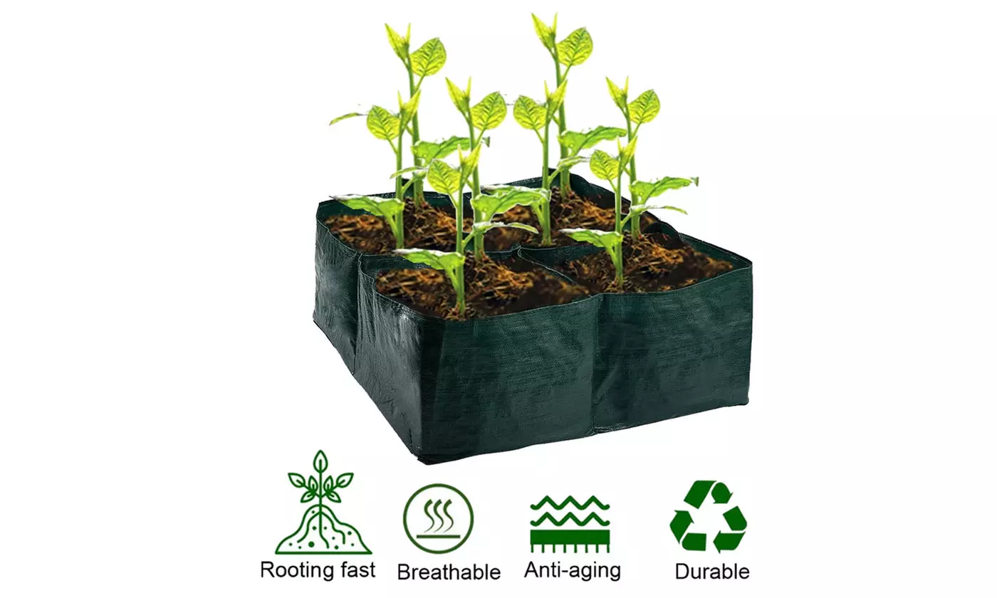 Raised Garden Planters Fabric Beds Grow Bags Planting Pots with 4 Divided Grids