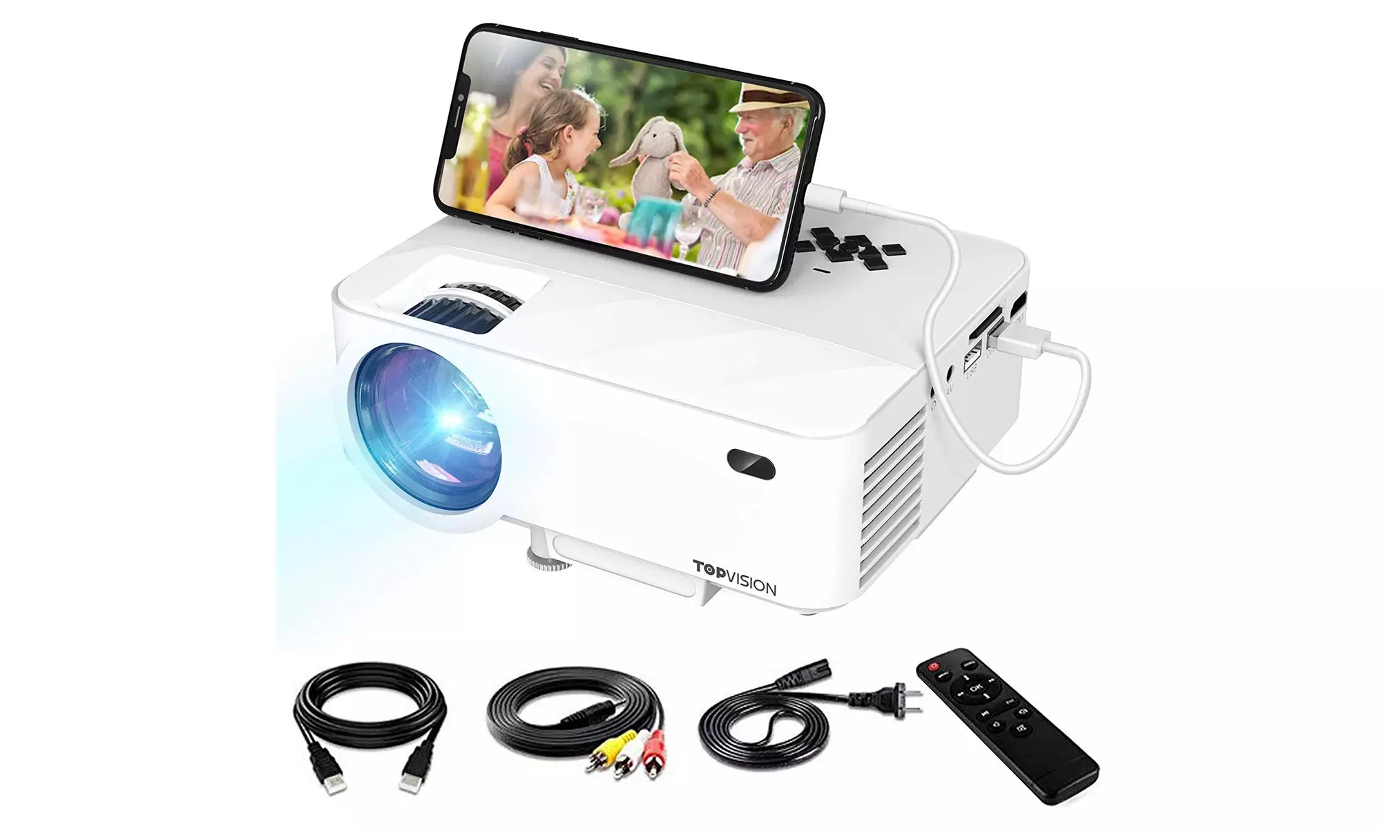 Mini Projector, TOPVISION Video Projector with Synchronize Smart Phone Screen - Primary Image