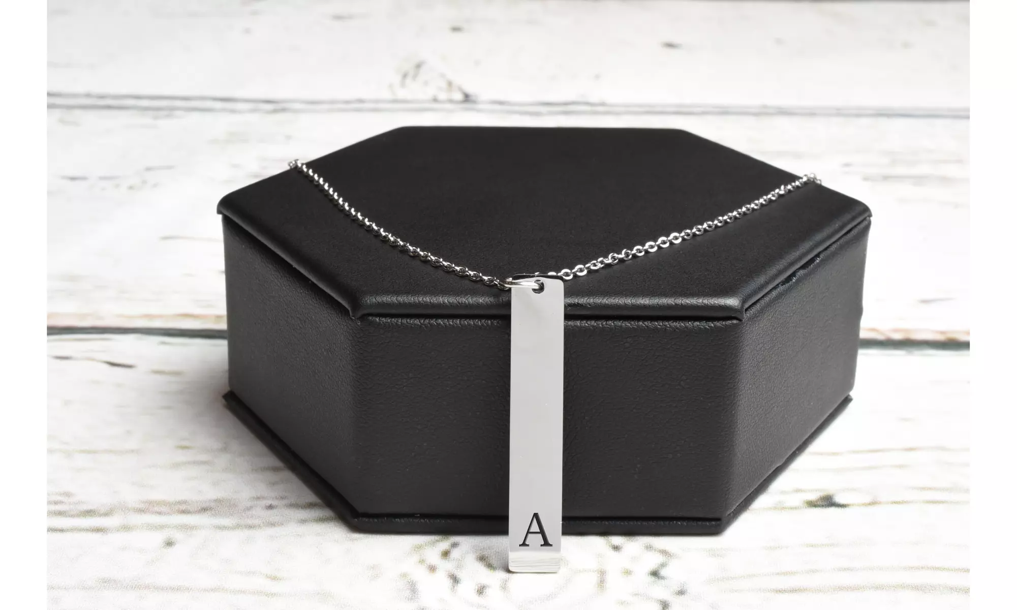 Vertical Initial Bar Necklace by Pink Box - Multiple Colors Available - Primary Image