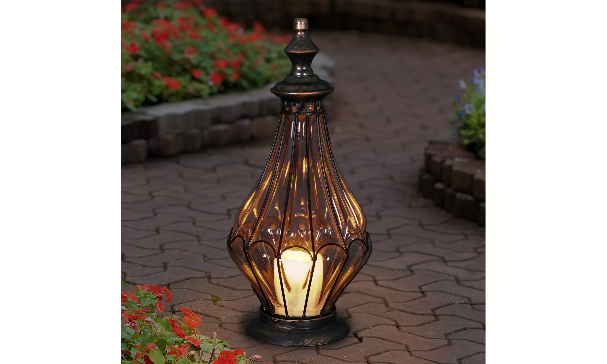 Exhart Clear Glass Lantern with LED Candle on a Timer - Primary Image