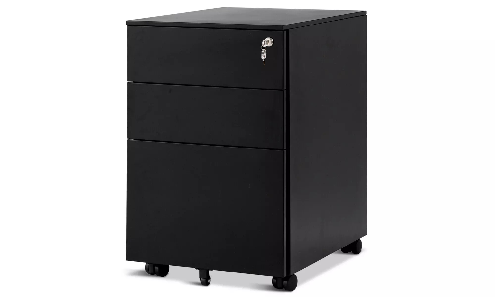 Costway Locking Filing Cabinet-Black,Pedestal Under Desk W/Wheels and Drawers