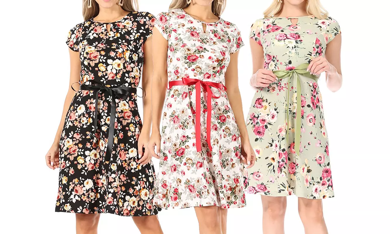Women's Floral Flared A-Line Swing Casual Short Sleeve Dress