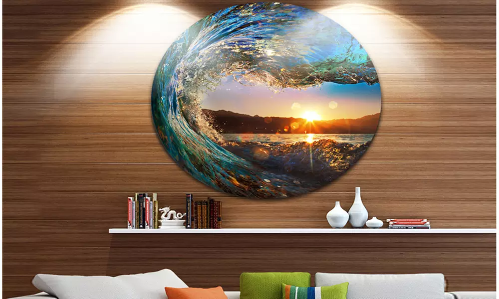 Colored Ocean Waves Falling Down' Seashore Metal Circle Wall Art - Primary Image