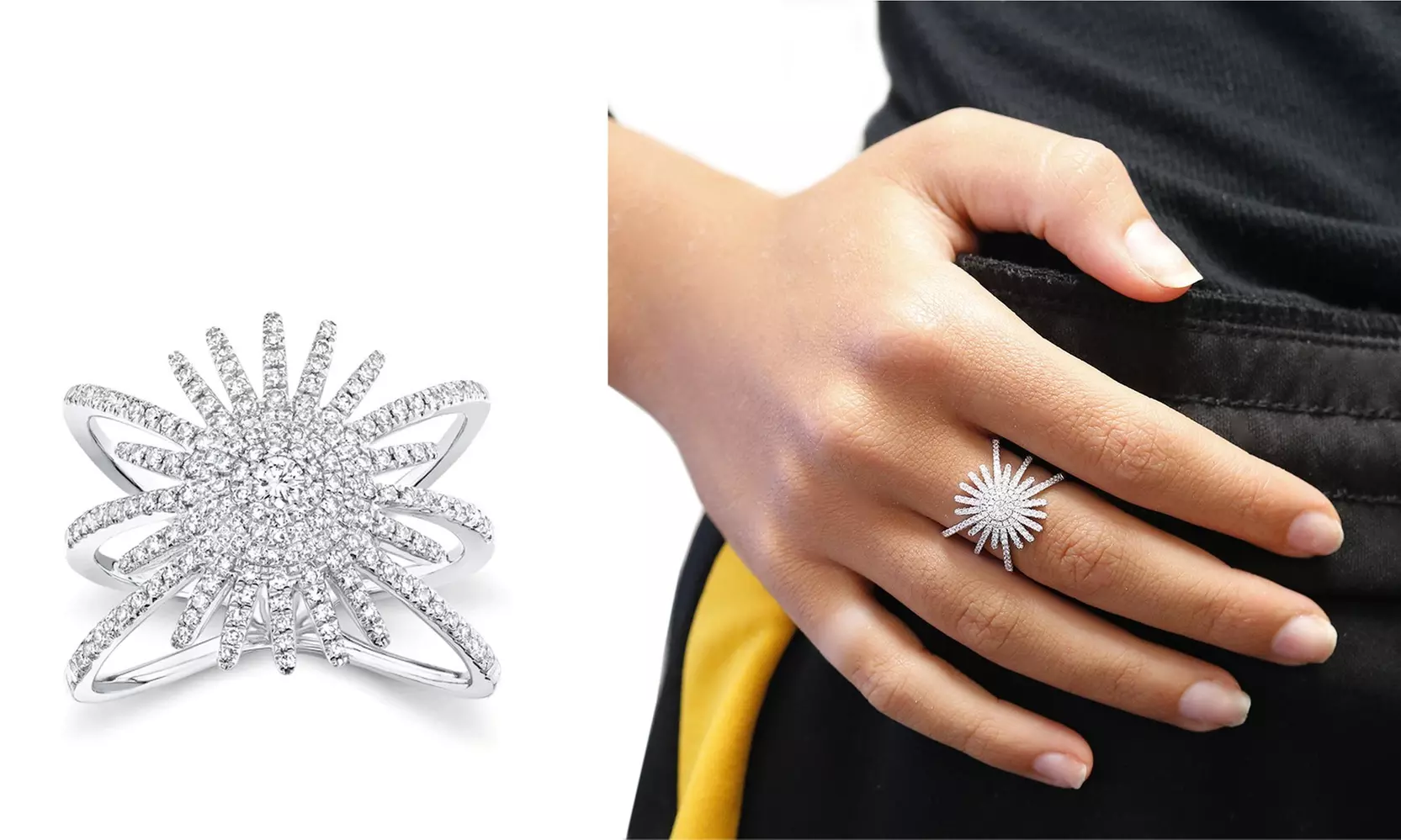 Crystal Starburst Ring in 18K White Gold