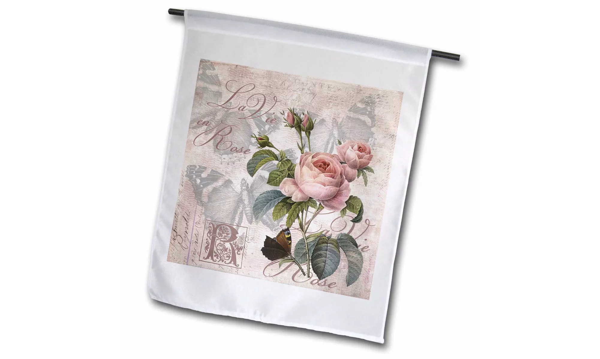 Garden Flag Rose Flower Nostalgic Botanical Illustration With Text Elements - Primary Image