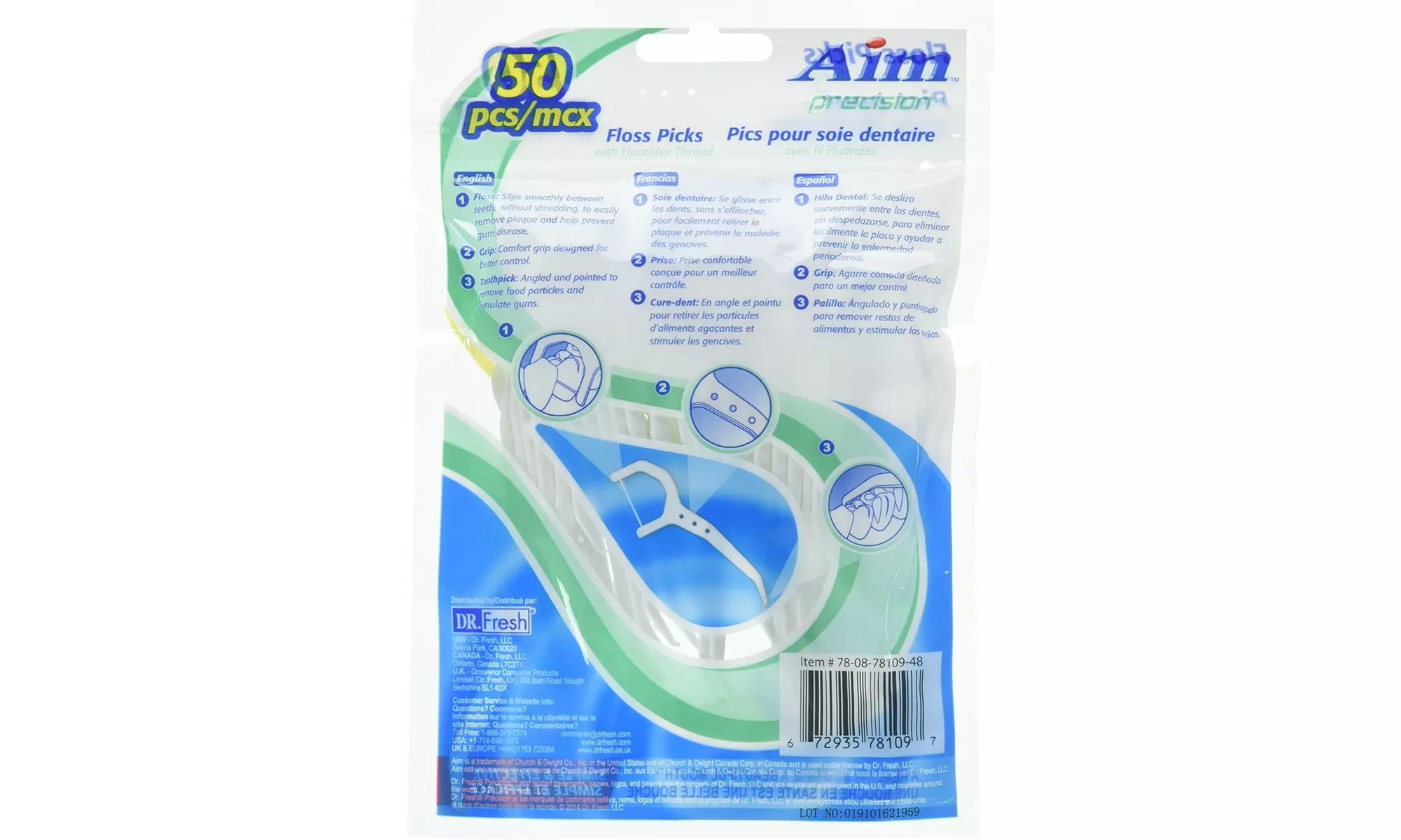 12 Pack Aim Precision Floss Picks With Fluoridex Thread (50 Picks per Bag) - Second Medium