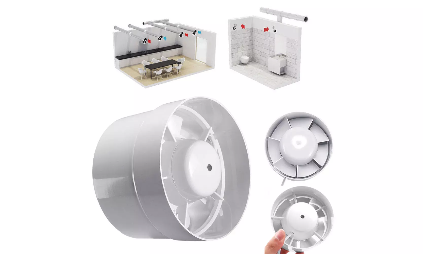 4" 6" Inch Inline Duct Fan Booster Blower Exhaust Blower Air Cooling Fliter Vent - Primary Image