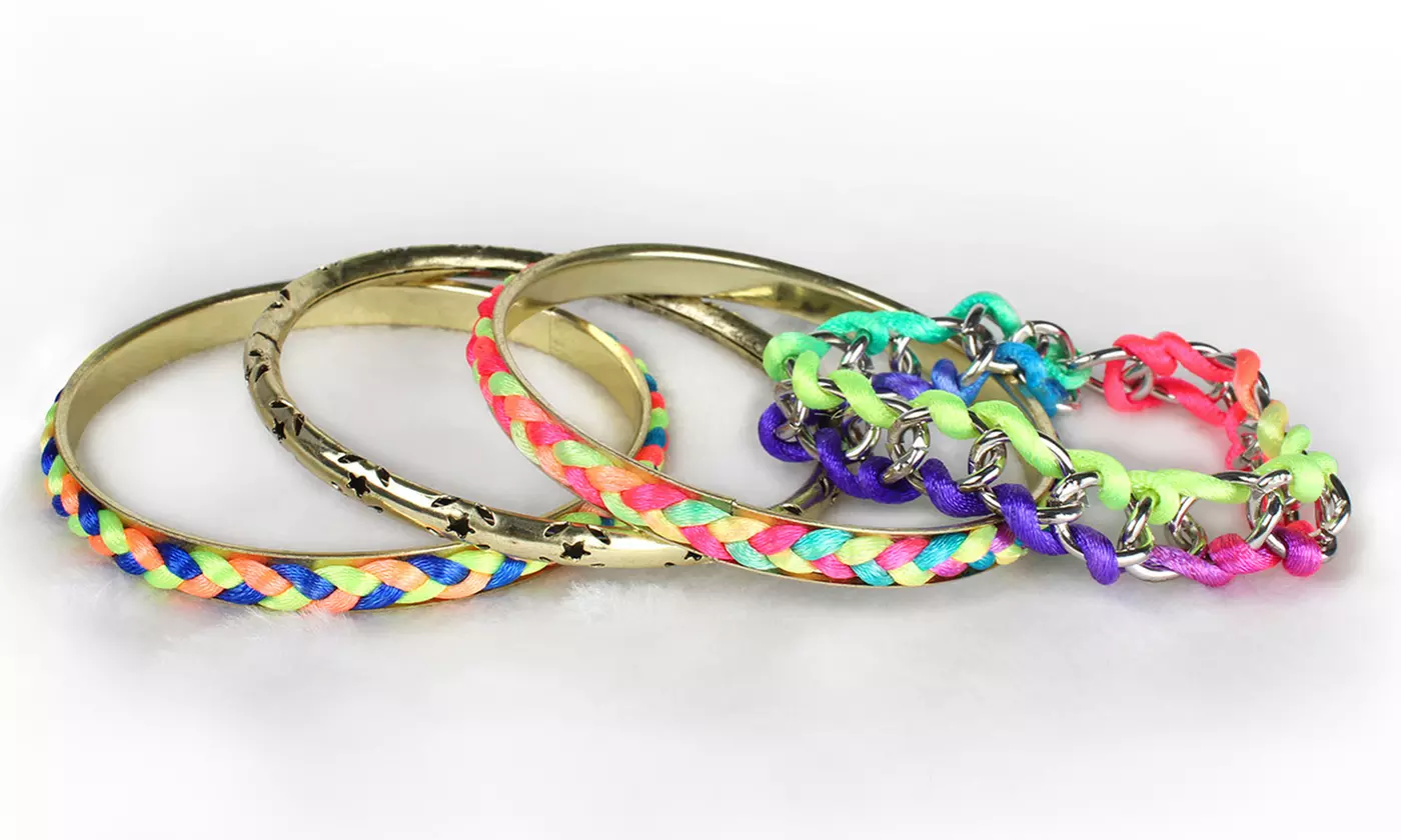 Colorful Woven Burnished Gold Friendship Bracelet Set (4-Piece) 