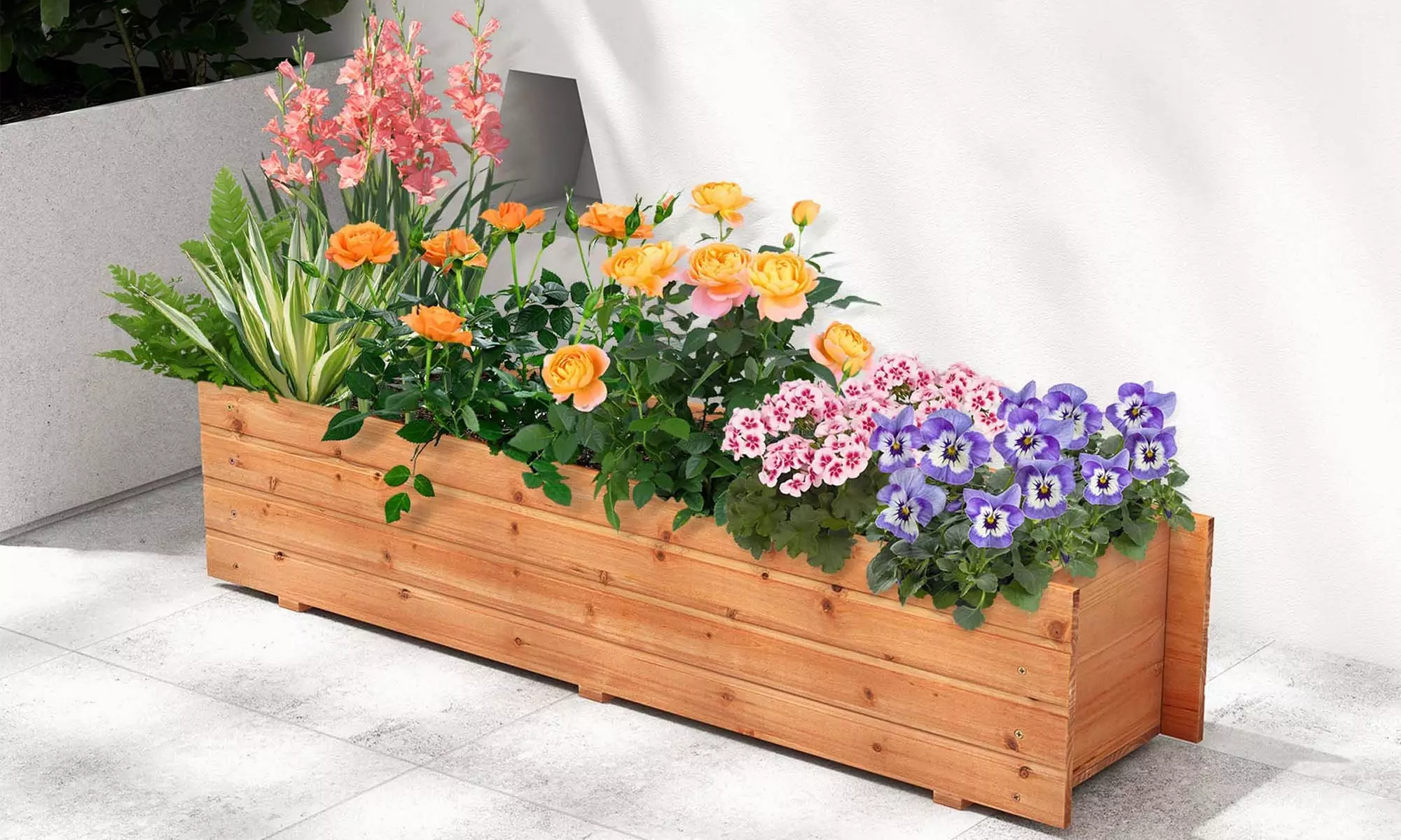 Costway Raised Garden Bed Wood Rectangular Planter Box with 2 Drainage Holes - Primary Image