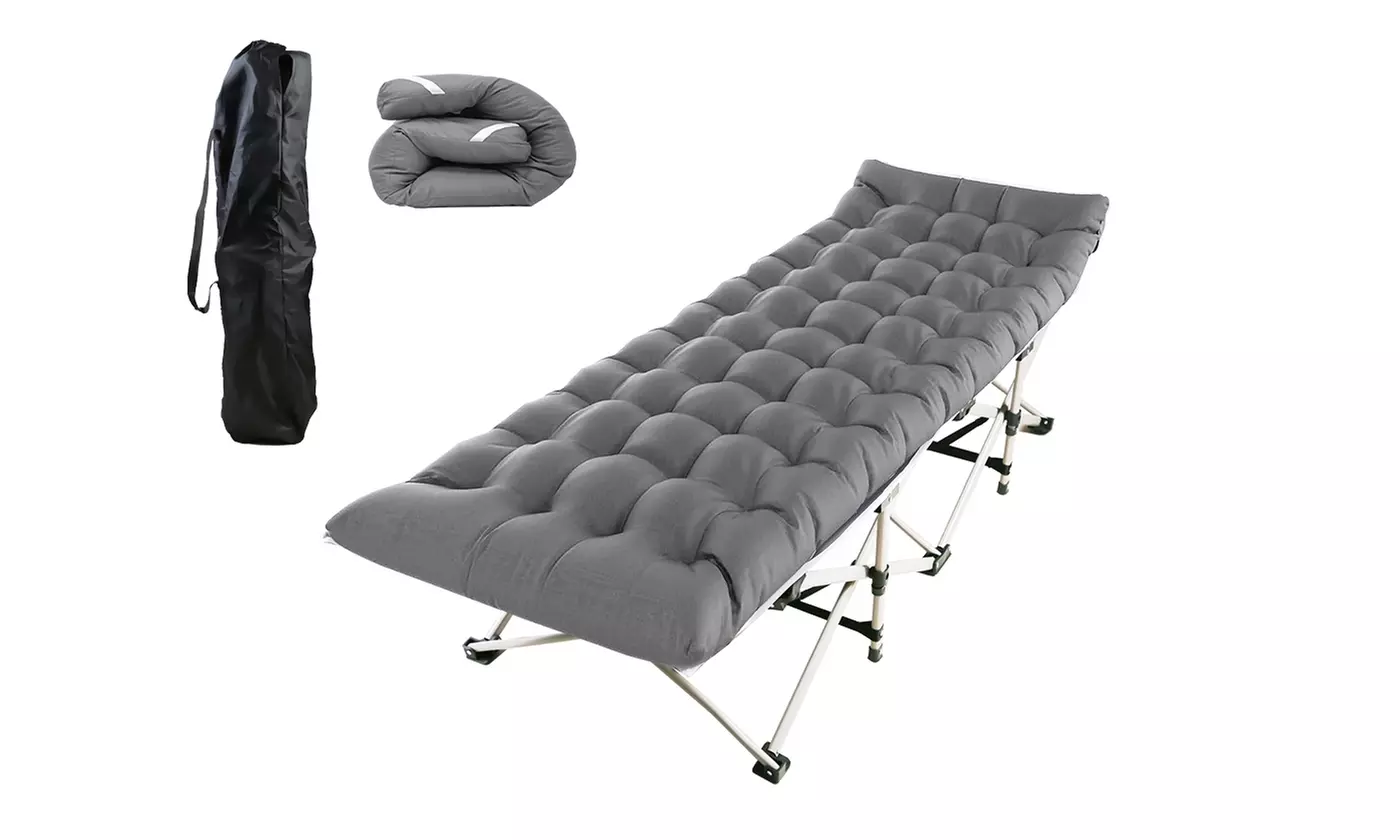 NewHome Portable Folding Travel Camping Cot with Double Sided Soft Mattress Pad