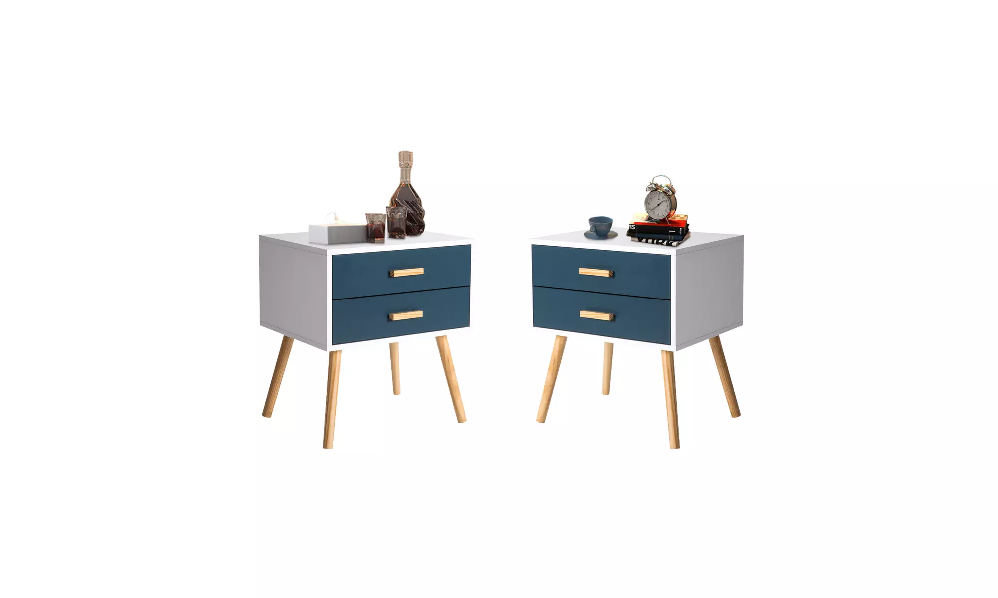 Kinbor Bedside Table Nightstand Set of 2 Wood End Table with Drawers Side Table - Primary Image