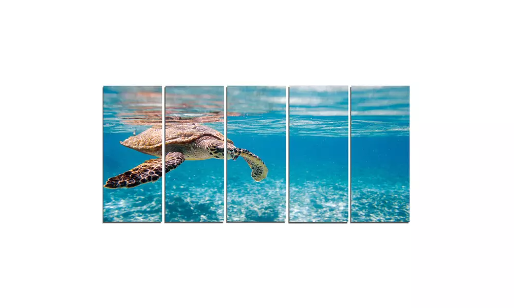 Large Hawksbill Sea Turtle - Multipanel Abstract 5 Panel Metal Wall Art Sets - Image 3