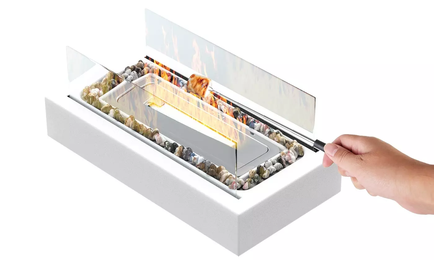 NewHome Portable Tabletop Fire Pit with Roasting Sticks Ethanol Mini Fireplace