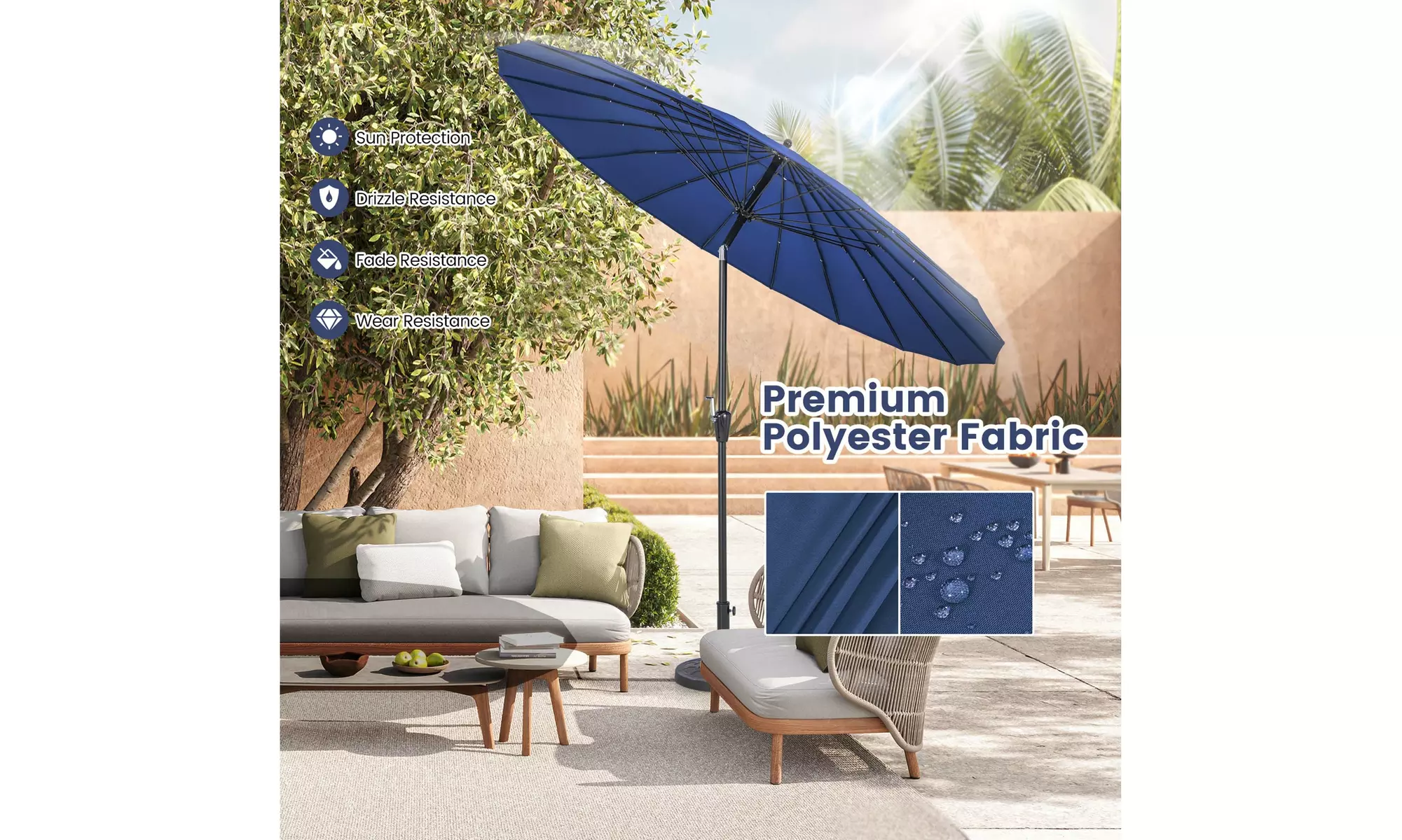 Costway 9 FT Round Patio Umbrella with Push Button Tilt & Crank Handle