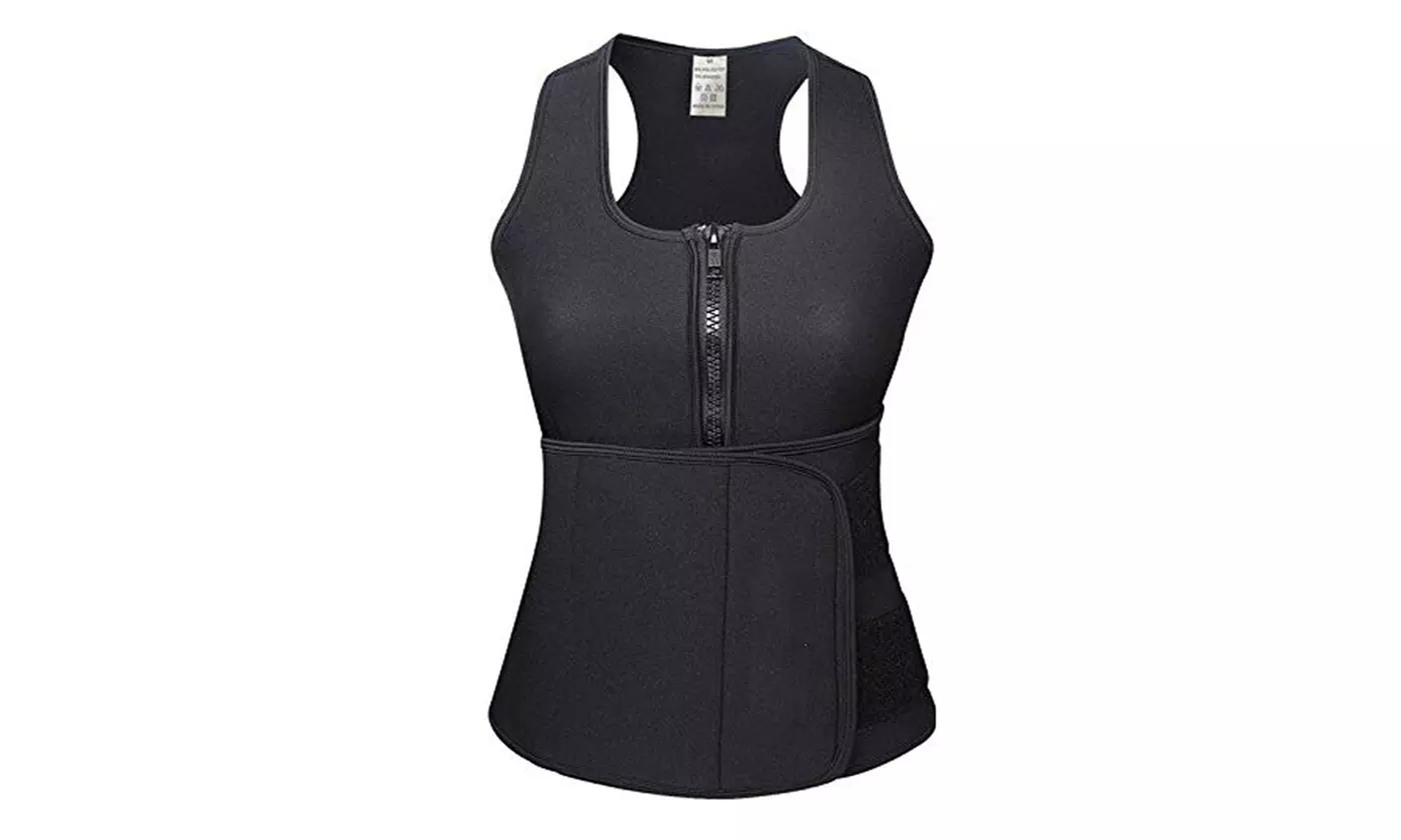 Women Neoprene Sweat Sauna Suit Tank Top Vest with Shaper Waist Trainer Belt