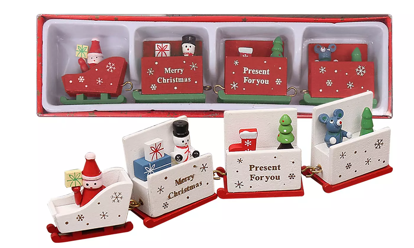 Christmas Wooden Sleigh Train Santa Claus Xmas Festival Ornament Kids Toys Gift - Primary Image