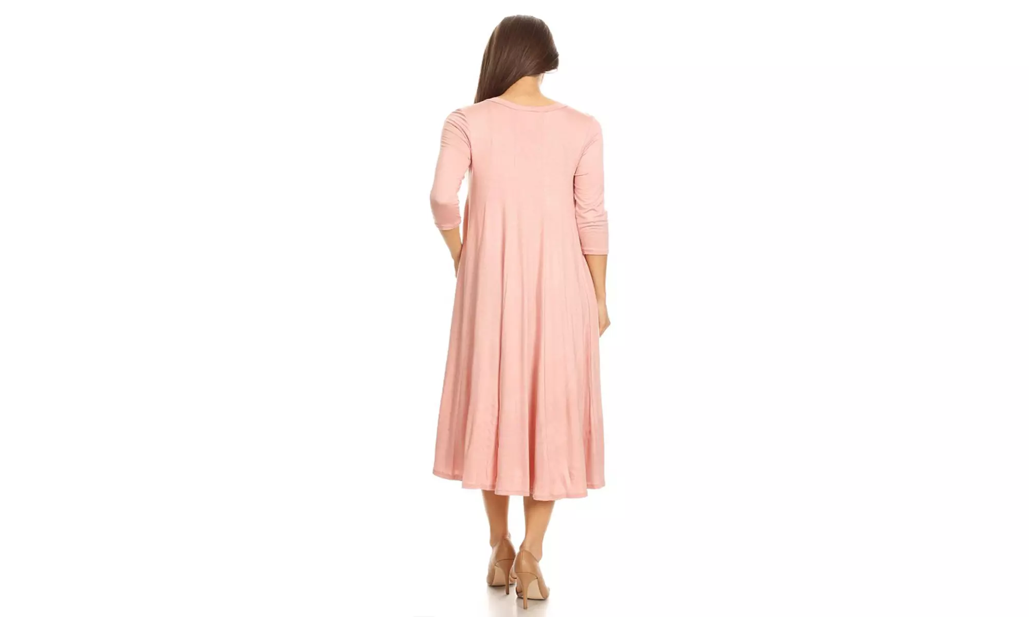 Women's Solid Casual Comfy 3/4 Sleeve Loose Fit A-line Midi Dress