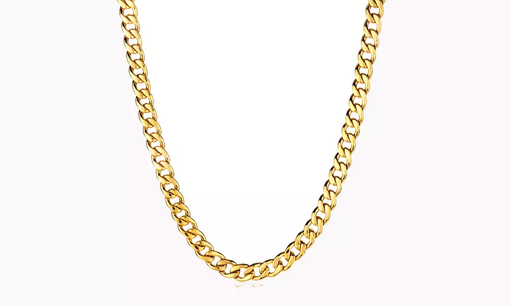 Men's Polished Stainless Steel 24 inch Curb Chain Necklace