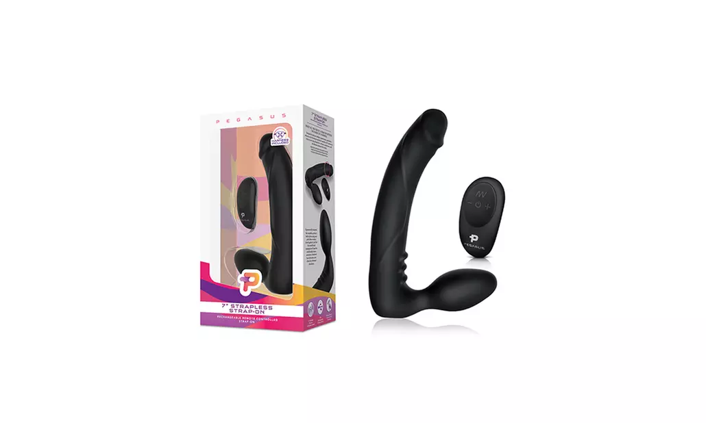 pegasus 7 strapless strap on rechargeable w/remote control - black - Primary Image