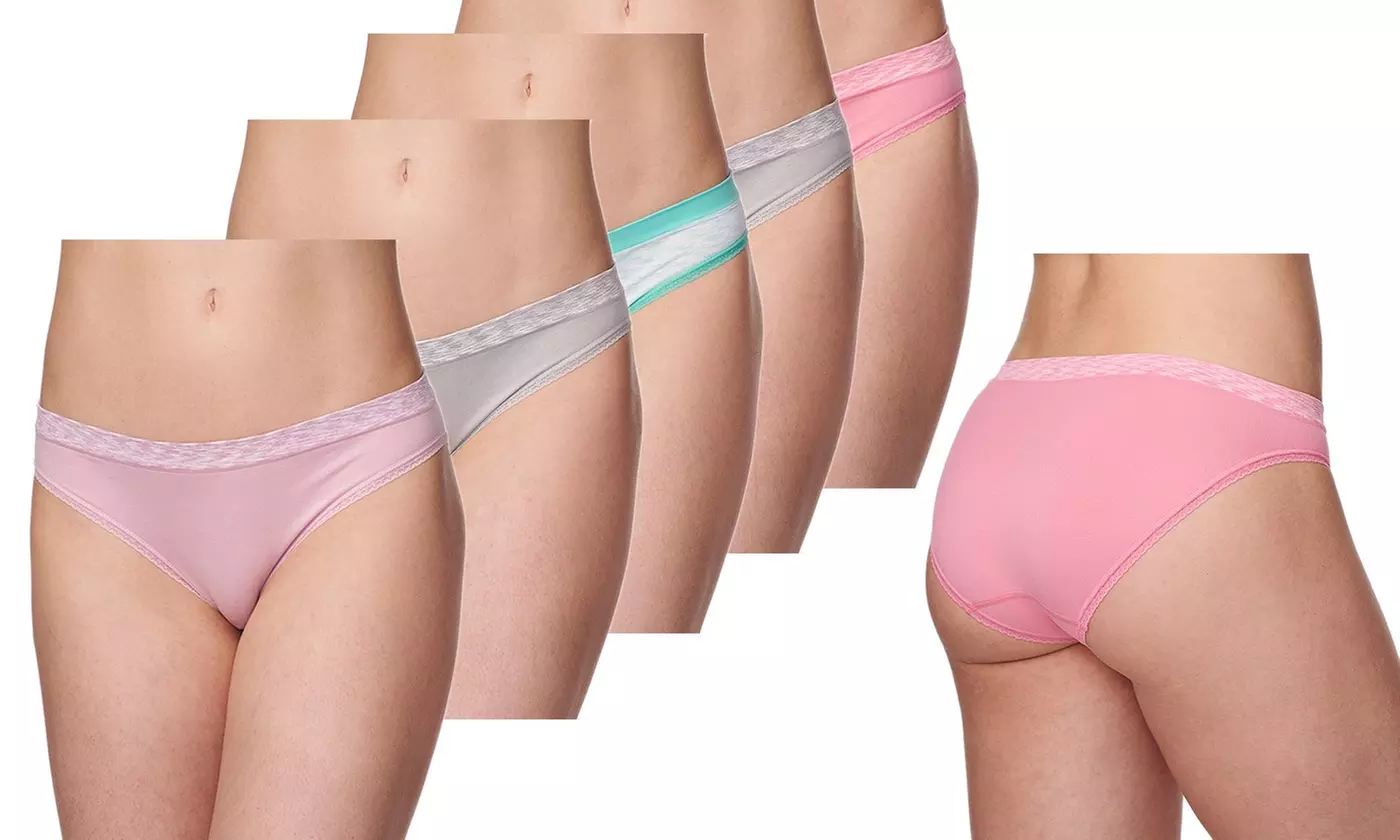 5 Pack Under Control Women's Bikini Panties Seamless Nylon Hipster Underwear  - Primary Image