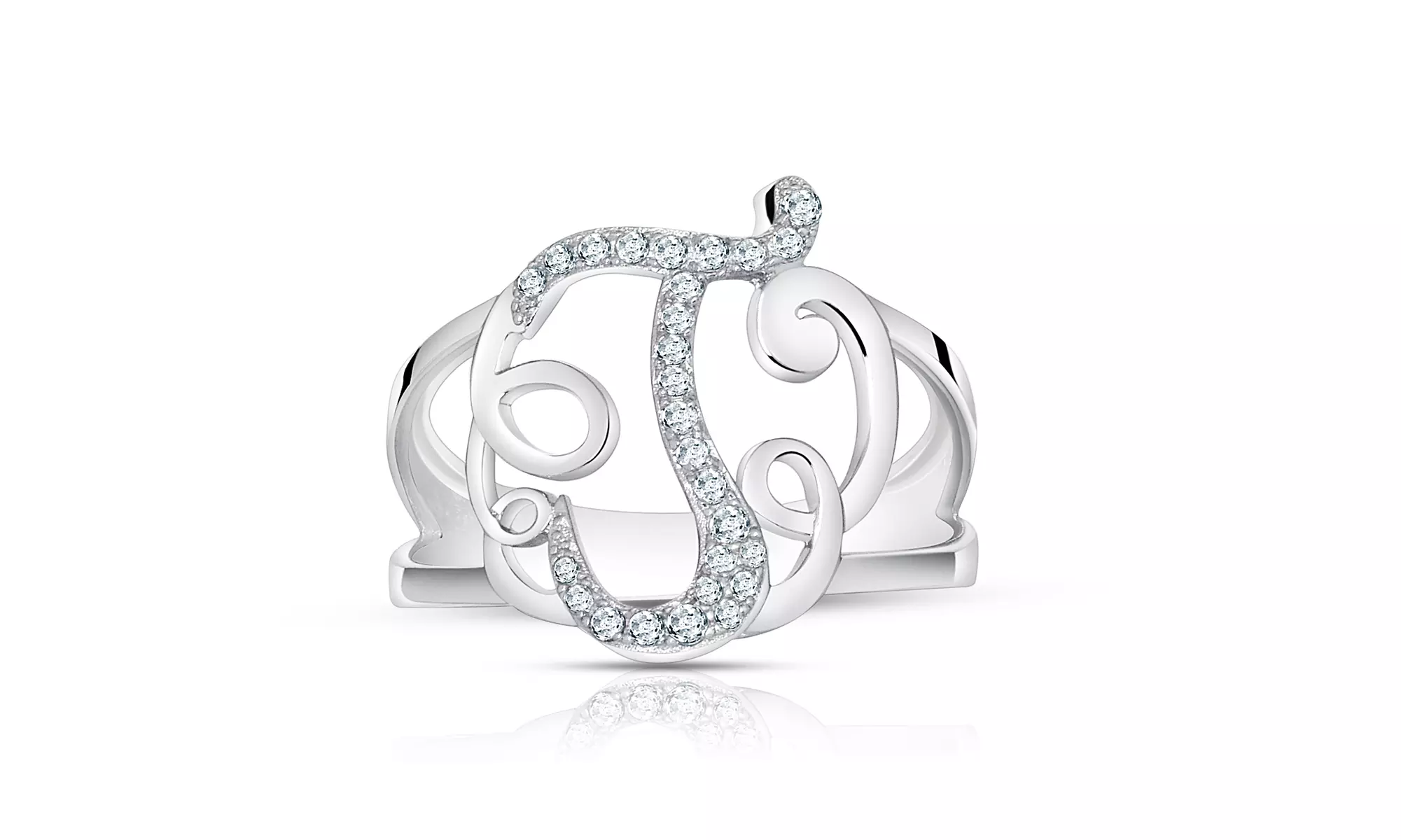Crystal Monogram Ring in Sterling Silver